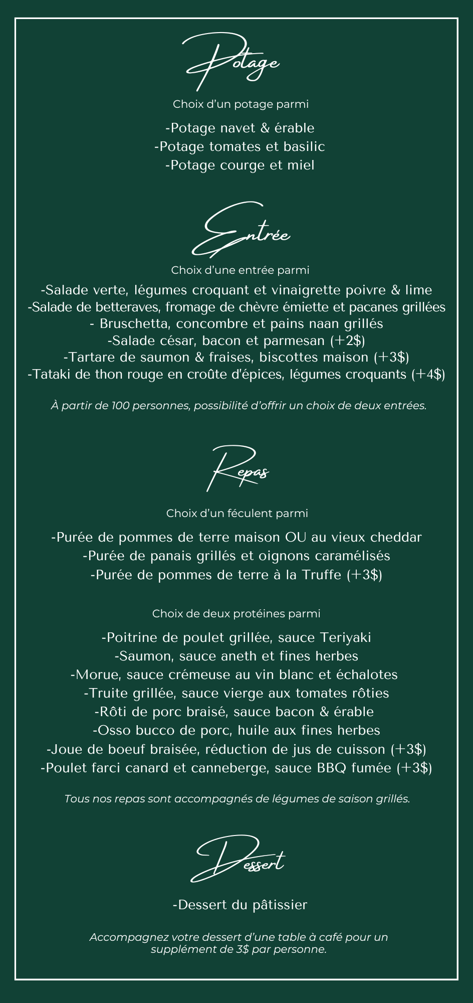 Repas 4 services - Korsé Traiteur